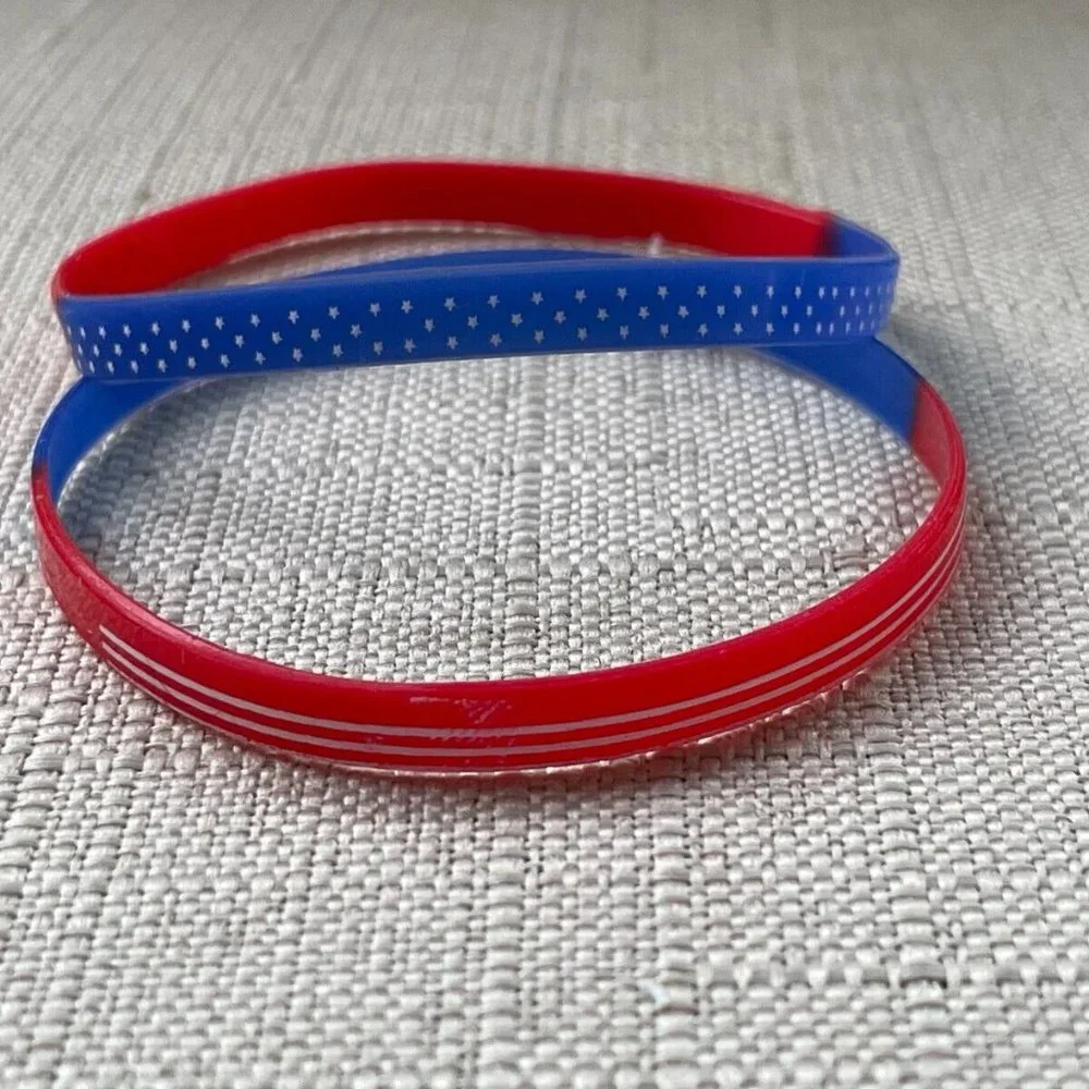 Patriot Bracelet Rubber Elastic US Flag Wrist Band 4th July Jewelry set of 2
